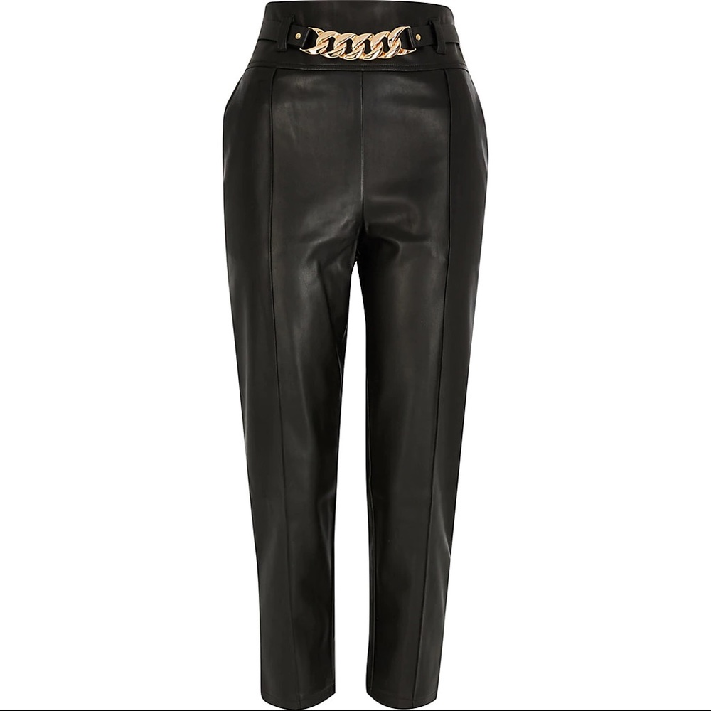 River Island Chain Belted Faux Leather Peg Pants
